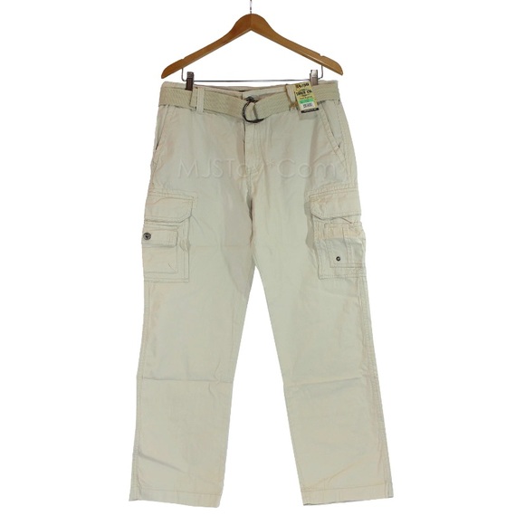 NWT Iron Co Men 100% Cotton Relaxed Straight Leg Fit Vintage Belted Cargo Pants - Picture 1 of 9